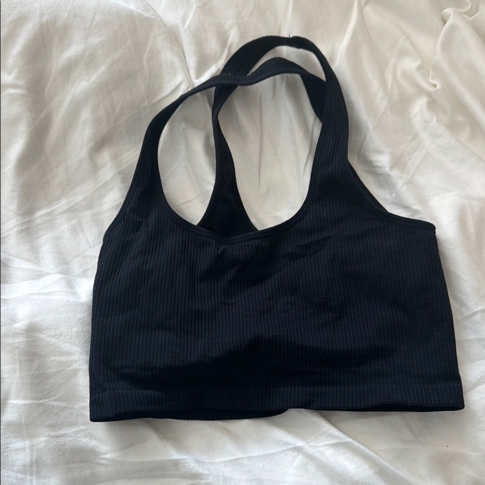 Spiritual Gangster Black Ribbed Sports Bra